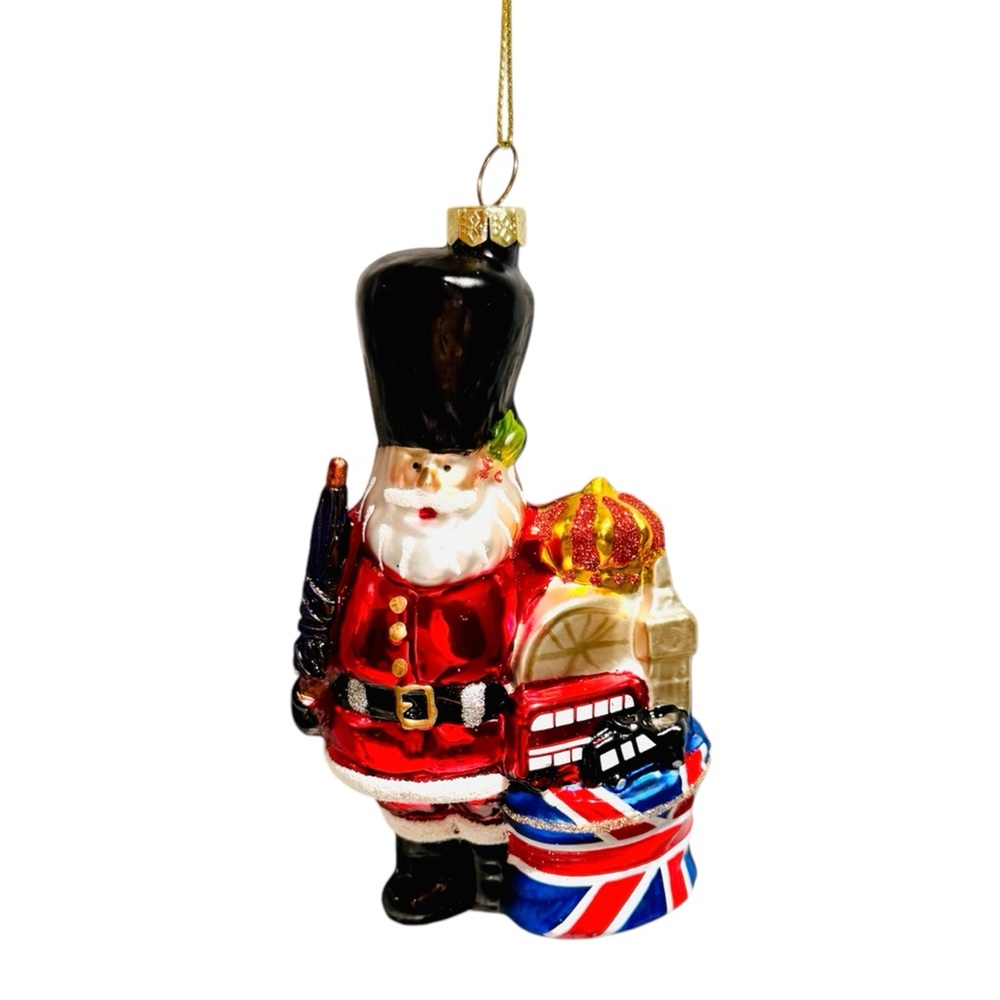 Santa British Guard Glass Ornament NEW